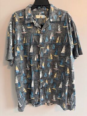 High Surf XL Sailboat Print Hawaiian‎ Camp Shirt 100% Cotton Gray